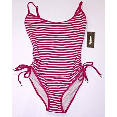 JUICY COUTURE Pink White STRIPE Swim BATHING SUIT Tie Side MAILLOT Ana ...