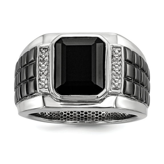 Sterling Silver Diamond and Simulated Onyx Square Black Rhodium-plated Mens Ring - Size 9 - Measures 15mm Wide