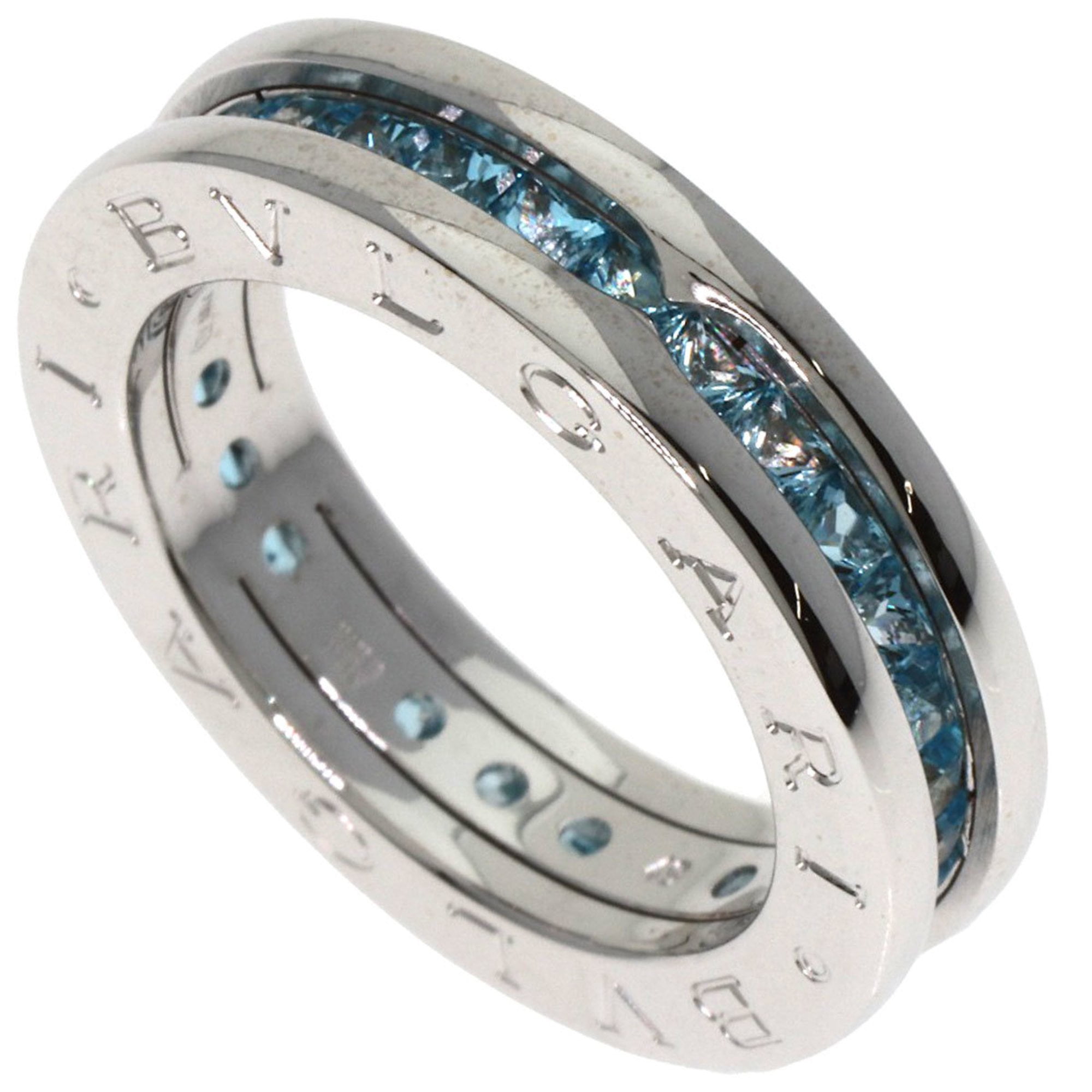 Pre-Owned BVLGARI B-zero1 1-Band XS Blue Topaz #49 Ring in 18K White Gold for Women (Good)