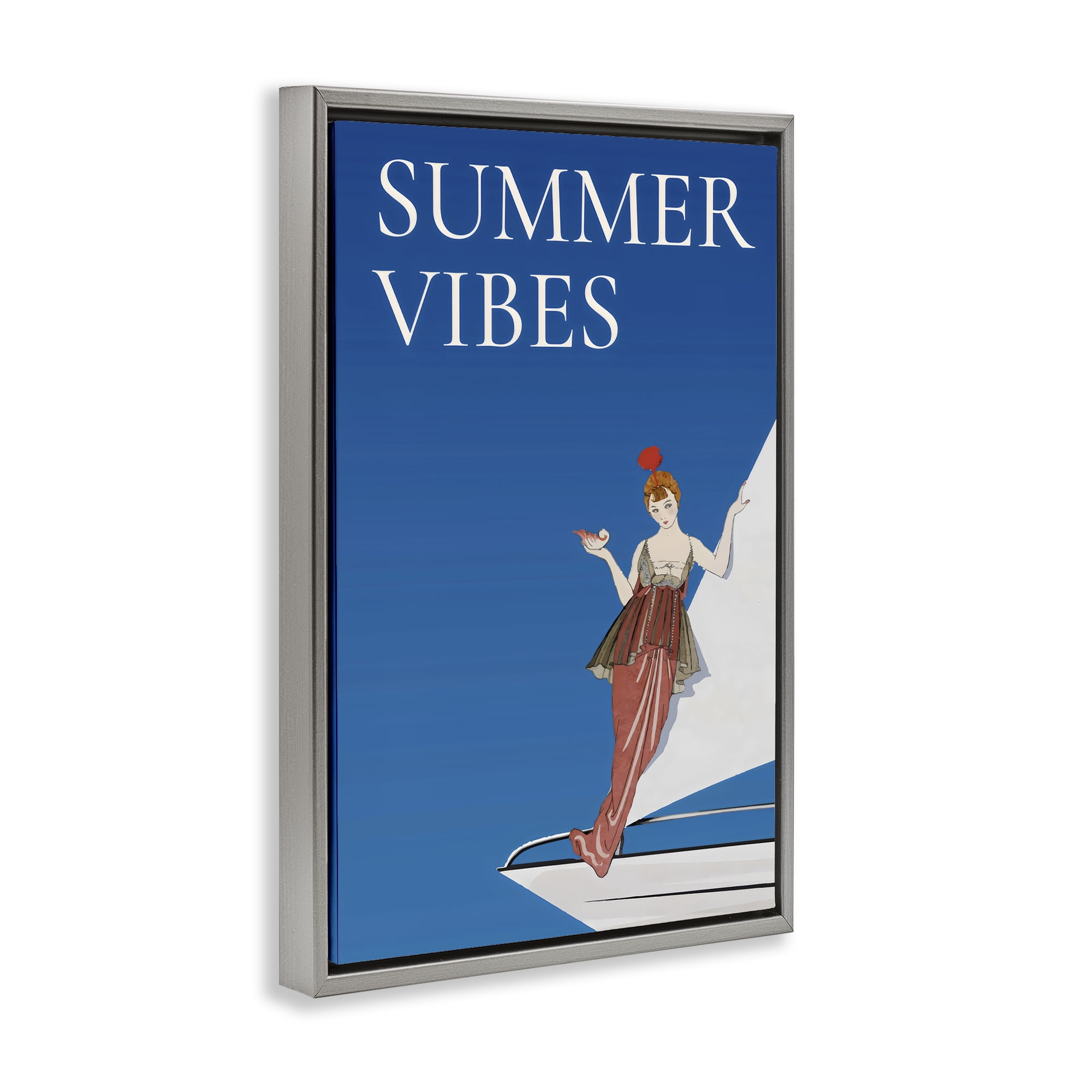 Stupell Industries Summer Vibes Vintage Yacht Gray Framed Floater Canvas Wall Art, design by Creative Studio