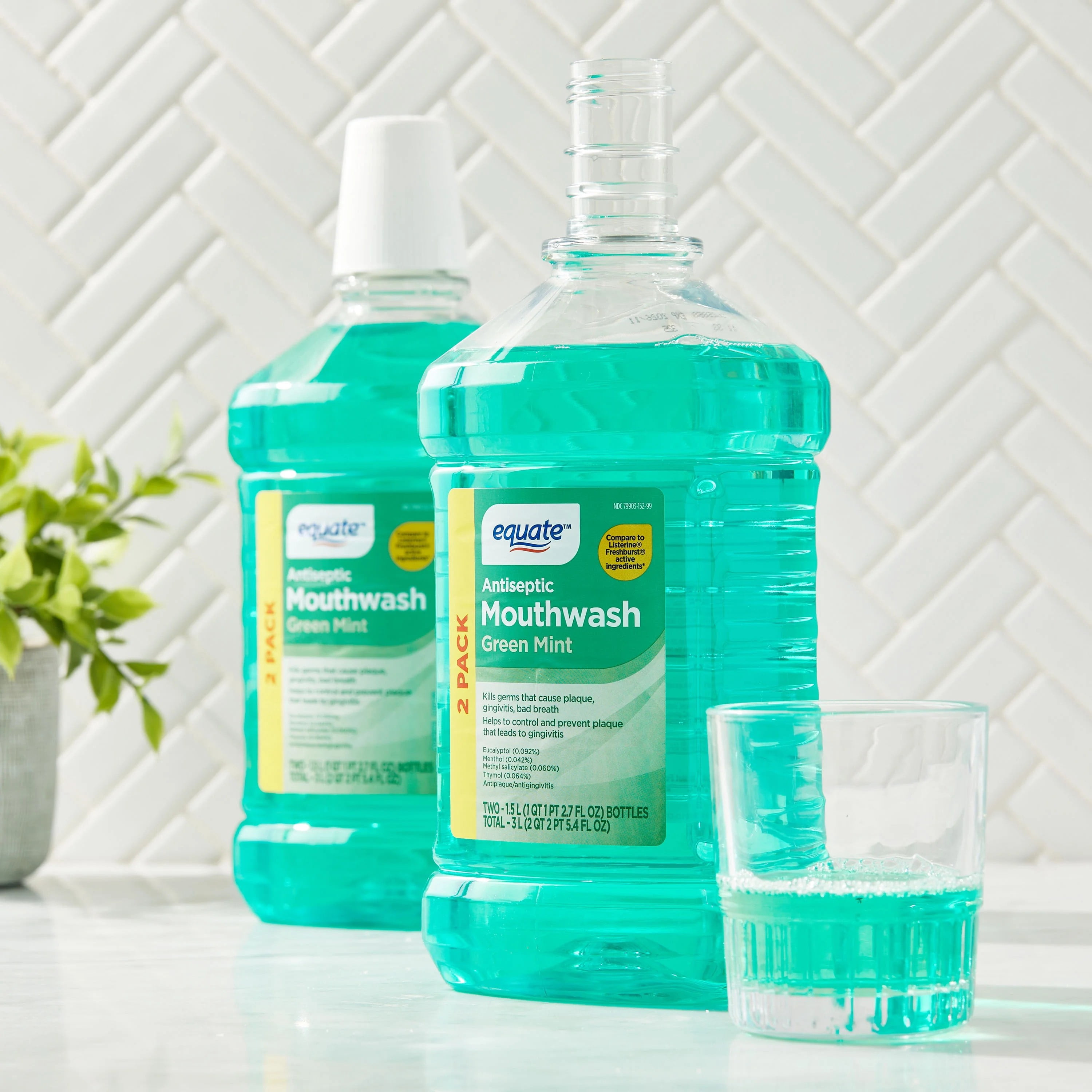 Equate Antiseptic Mouthwash, Green Mint, 1.5 L, 2 Count