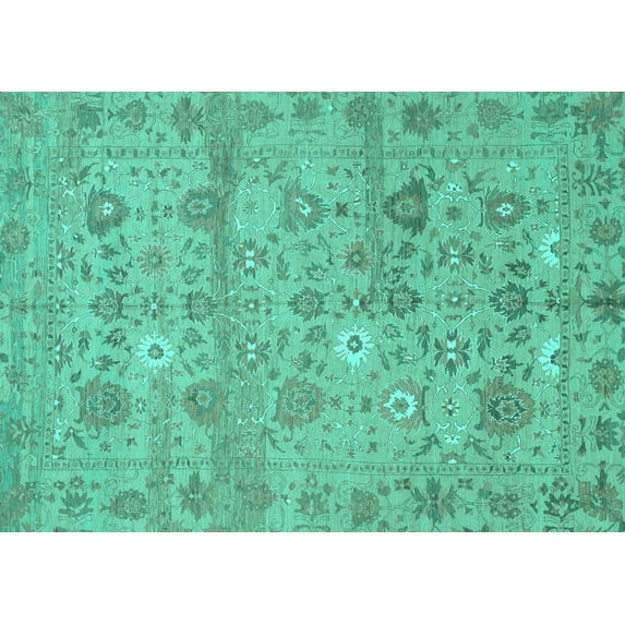 Ahgly Company Machine Washable Indoor Rectangle Abstract Turquoise Blue Modern Area Rugs, 8' x 12'