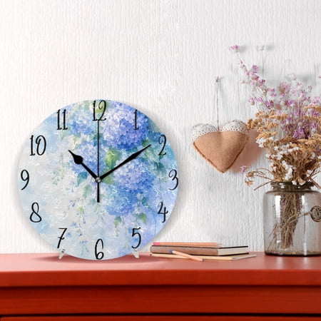 10 Quartz Indoor Wall Clock Silent Mechanism / Soft Blue Hydrangea Art