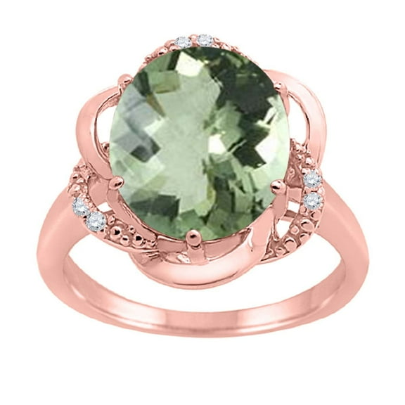 Mauli Jewels Women's 4.53 Carat Green Amethyst and Diamond Flower Ring in 10K Rose Gold