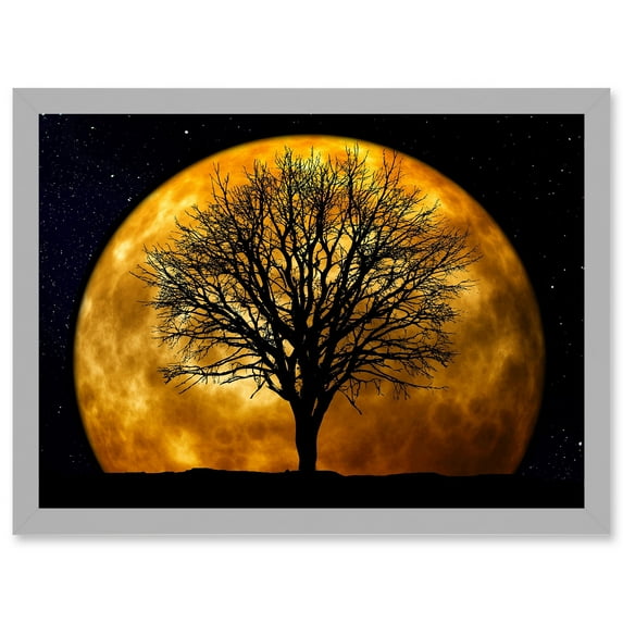 Photo Composition Nature Silhouette Moon Star Tree Artwork Framed Wall Art Print A4