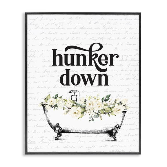 Stupell Industries Shabby Chic Hunker Down Floral Tub Black Framed Giclee Art, 11 x 14, by Lettered and Lined
