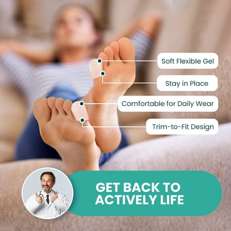 Welnove Gel Toe Cap and Protector - Silicone Toe Covers - Toe Cushions for Pain Relief, Missing or Ingrown Toenails, Corns, Calluses, Blisters - Infused Aloe Vera Extract (8 Small, Clear)