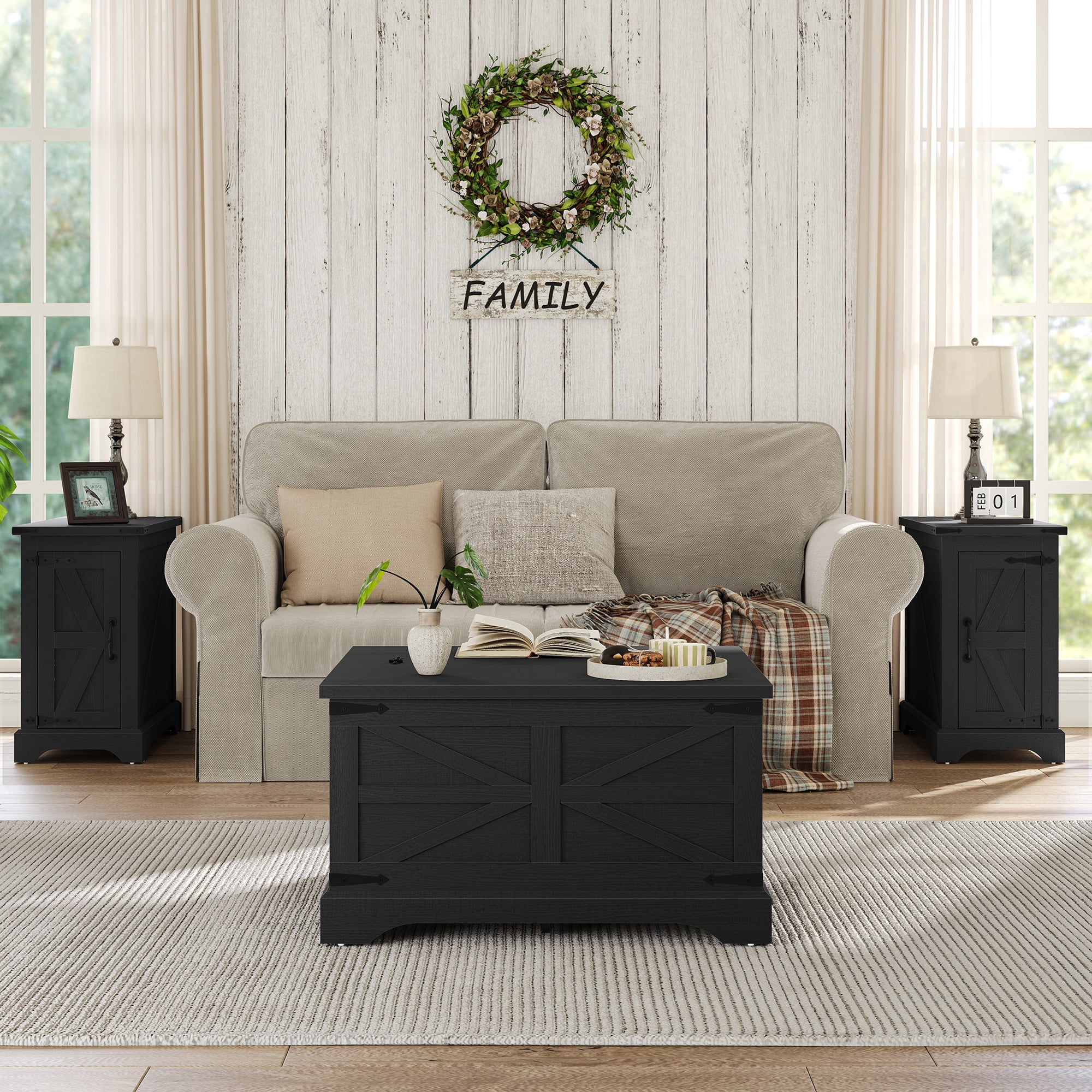 Furnihold Farmhouse Lift Top Coffee Table Black Square Coffee Table with Storage Rustic Wood Center Table for Living Room Home, Black