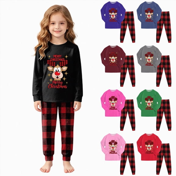 sdbrld Christmas Pajamas for Kids Boys Girls 2 Piece Cute Graphic Pjs Long Sleeve Top and Pants Holiday Home Loungewear Sizes 7-8 Years