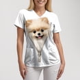 thumbnail image 4 of NIEWTR Women's V Neck Pet Print Scrub Tops Soft Medical Nurse Uniform Shirts with Pockets Casual Work Wear(Beige,M), 4 of 8