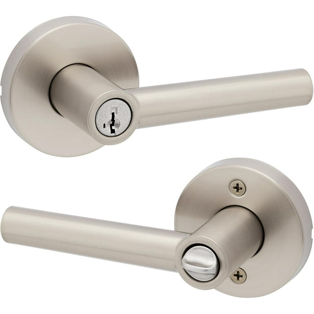 Poignée de Porte d'Entrée Mate avec Serrure, Réversible, Carrée, Poignées de Porte Extérieures/intérieures avec Serrure, Levier d'Entrée à Clé pour Porte d'Entrée, Chambre, Salle de Bain et Bureau, Déco Maison Moderne