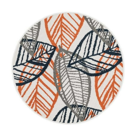 Terrace Patio Rug - Loloi Terrace 3' Round Power Loomed Rug in Ivory and Orange