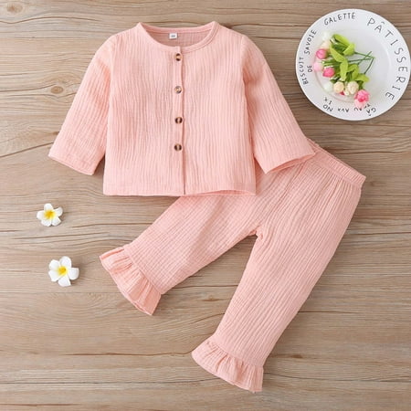 

Leutsin Toddler Kids Baby Girls Button Solid Color Long Sleeved Trousers Clothes Suit