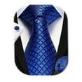 thumbnail image 4 of HISDERN Royal Blue Mens Ties Plaid Tie Handkerchief Cufflinks Set Classic Business Formal Wedding, 4 of 8