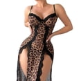 thumbnail image 7 of adaychics Women Leopard Lingerie Dress Side Split V Neck Lace Trim Mesh Sheer Chemise Long Nightgown for Anniversaries, 7 of 7