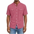 thumbnail image 4 of LIaqionyy Mens Cotton Linen Button down Shirts Casual Callarless Short Sleeve Shirt Summer Beach Tops with Pocket, 4 of 6
