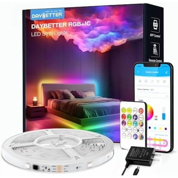 Smart IC LED Strip Lights, BGRIC LED Lights for Bedroom, DIY Multiple Colors on One Line, App Control Color Changing Strip Lighting Music Sync Home Decor 16.4 ft