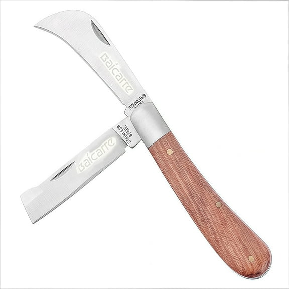 GZCMXH Grafting Knife with 2 Blades - Stainless Steel Gardening Tools for Plant Grafting, Pruning, Fruit Picking - Portable Wooden Handle, Bark Lifter (Foldable)