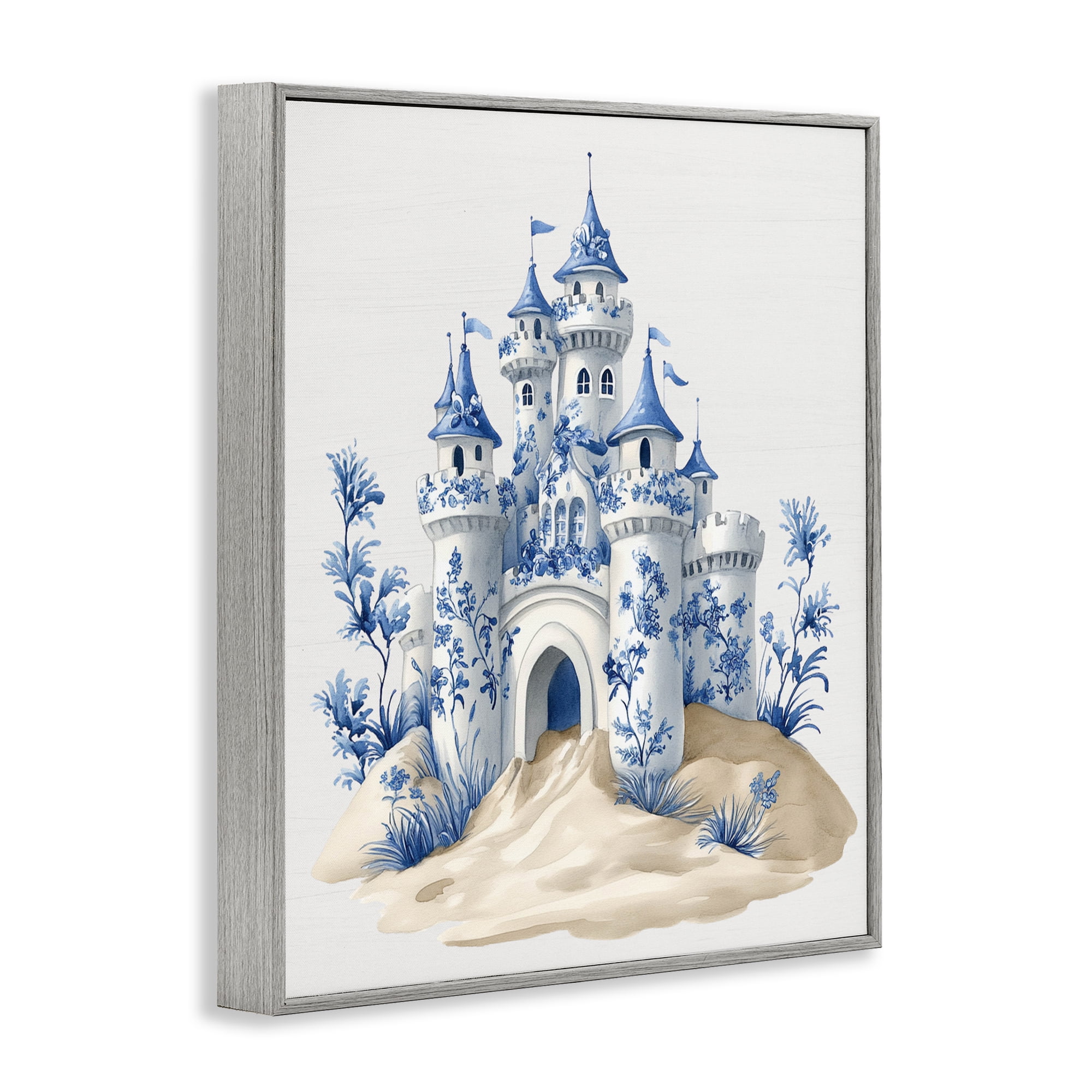 Funky Toile Castle Gray Framed Giclee Art, design by Lettered and Lined