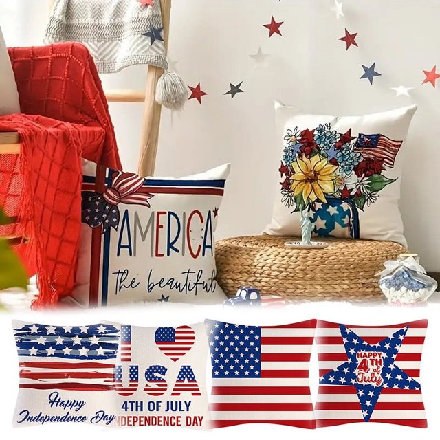 Precios Bajos Garantizados, Nueva funda de almohada con bandera del Día de la Independencia para decoración del hogar al aire libre Akmoler