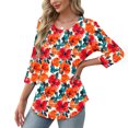 thumbnail image 4 of ZVAVZ Hauts pour Femmes Élégants, Tunique à Imprimé Floral Manches 3/4 Col Rond Blouse Décontractée Plissée Ourlet Incurvé pour Femmes Offres du Jour Prime Multicolore m, 4 of 7