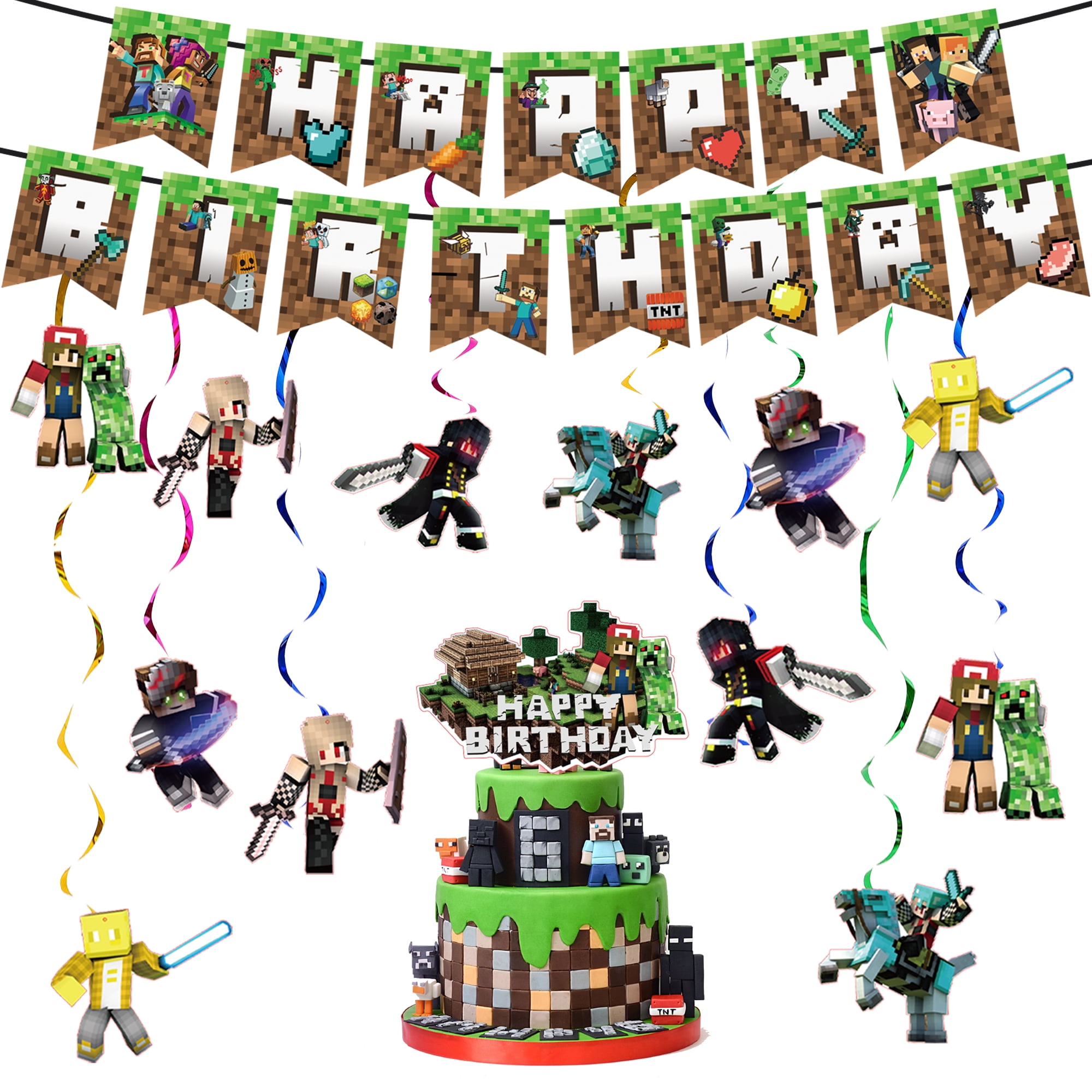 Minecraft Birthday Party Supplies, 28 Pcs Pixel Birthday Party