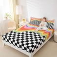 thumbnail image 4 of Homewish Black White Square Buffalo Bed Sheets for Kids, Kawaii Rainbow Line King Sheets, Cute Cartoon Checkered Sheet Set, Luxury Bedroom Decor, 4-Piece, 4 of 7