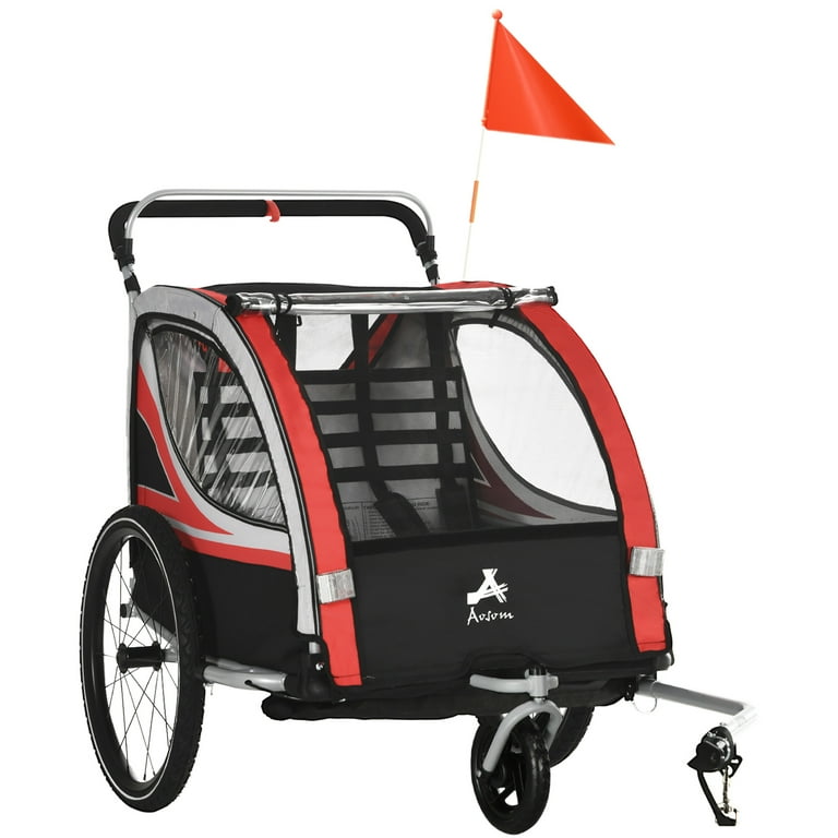 Aosom Child Baby Bike Trailer Kids 2 Seater Bike Stroller Toddler Red Walmart