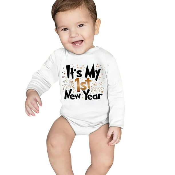 Gibobby Mameluco polar Mi primera ropa de Ano Nuevo para recien nacido bebe nino y nina trajes de Ano Nuevo conjunto de mono con estampado de letras Blanco 18 24 Meses Bodega Aurrera