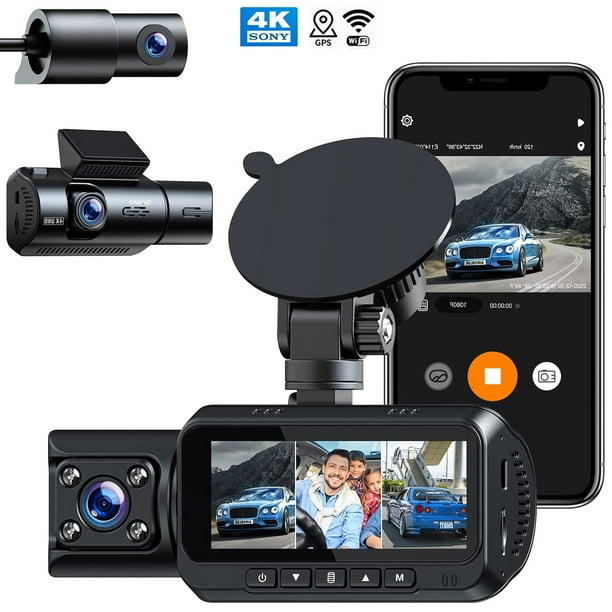 WiFi GPS 4K Dash Cam with IR Night Vision, TOGUARD 3 Channel Front Inside Rear Dash Camera Car