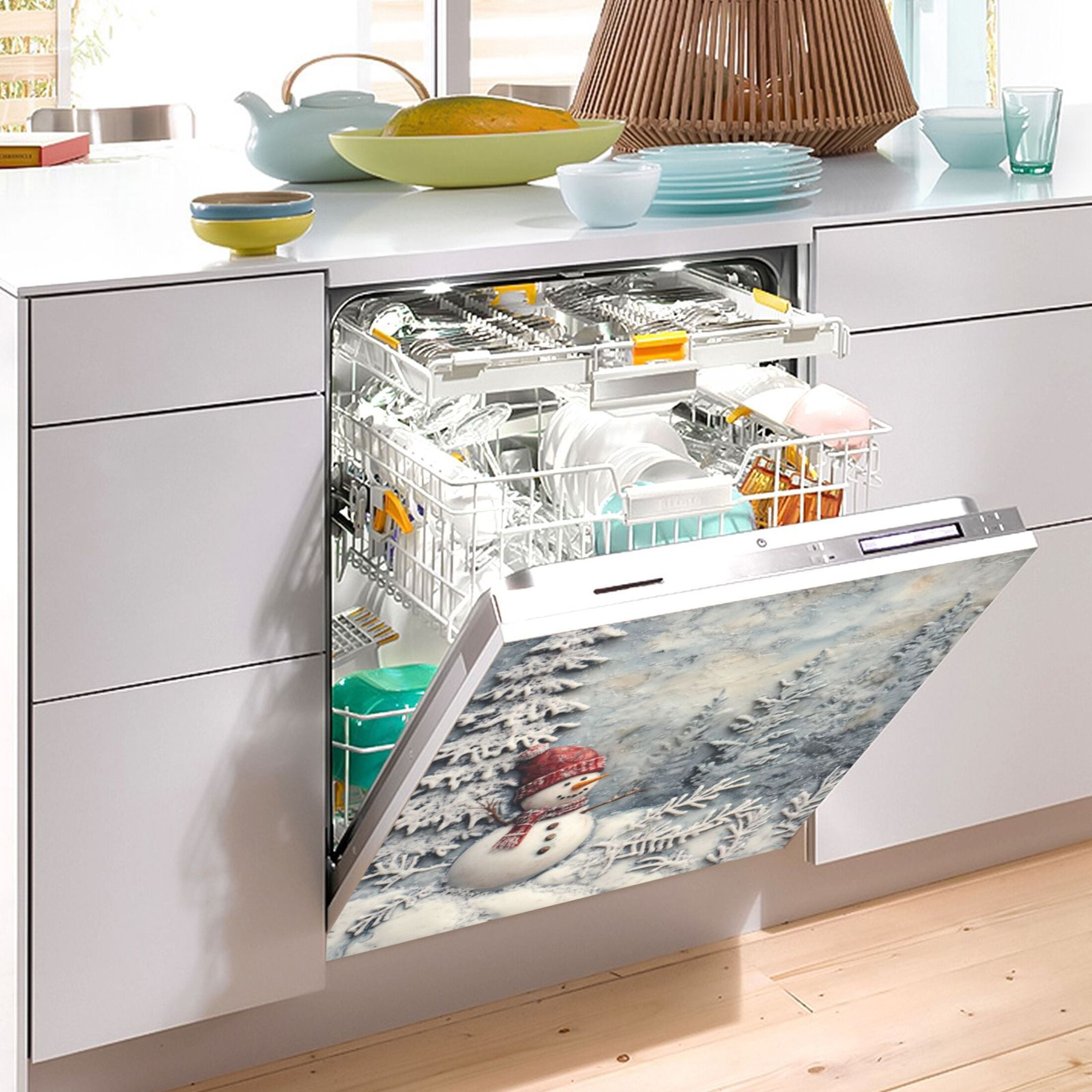 Dishwasher Magnetic Sticker 23x26 Inch Refrigerator Magnetic Sticker Washing Machine Magnetic Sticker Kitchen Panel Magnetic Sticker Home Decor Christmas Tree and Snowman