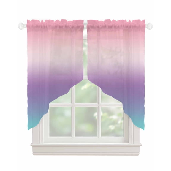 Pink Purple Teal Ombre Cream Swag Valances for Windows, Modern Abstract Art Aesthetics Rod Pocket Sheer Valances for Windows, Swag Toppers Light Filtering for Kitchen Living Room 2 Panels 28''x36''