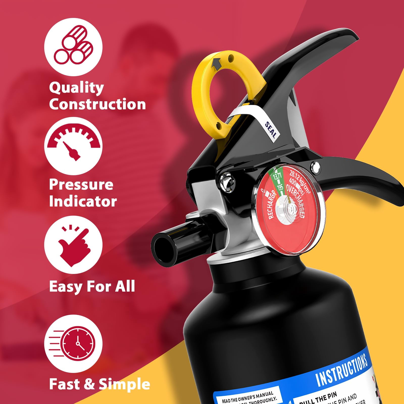OUGIST ABC Fire Extinguisher with Wall Mounting Bracket, 2.5 lb 1‑A:10‑B:C Rated with Quick‑release Handle for Home Kitchen Vehicle Safety