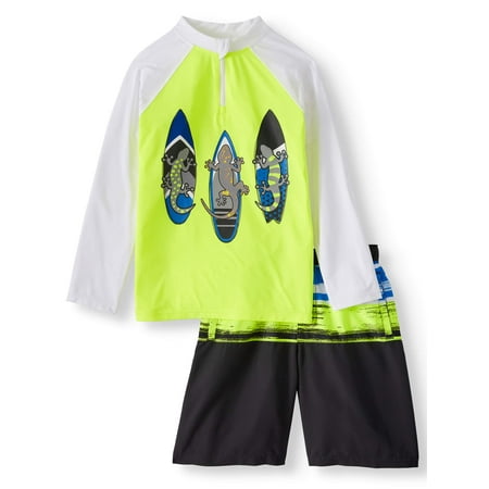 Boys' Long Sleeve Rash Guard and Swim Trunk, 2-Piece Outfit