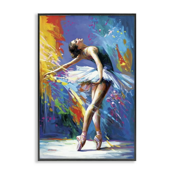 Stupell Industries Fluid Ballerina Movement Entertainment Painting Black Framed Art Print Wall Art, 12 x 18