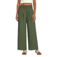 thumbnail image 5 of RYRJJ Womens Lounge Pants Wide Leg Smocked High Waisted Palazzo Pants Summer Flowy Beach Casual Trousers with Pockets, 5 of 9