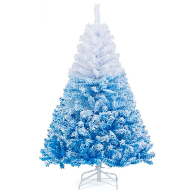 Gymax 5 FT Artificial Christmas Tree Hinged Snow Flocked Xmas Tree w/ 456 Lush Branch Tips