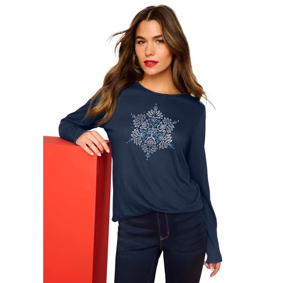 Roaman's Women's Plus Size Long-Sleeve Graphic Tee