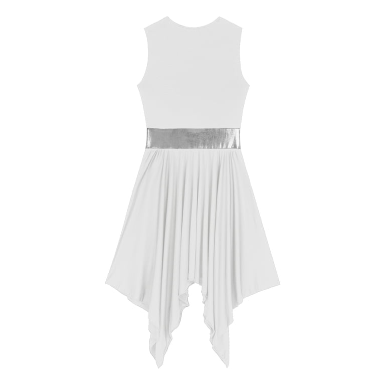 Women's Metallic Color Block Ballet Dress - Sleeveless Asymmetrical Worship Dance Dress
