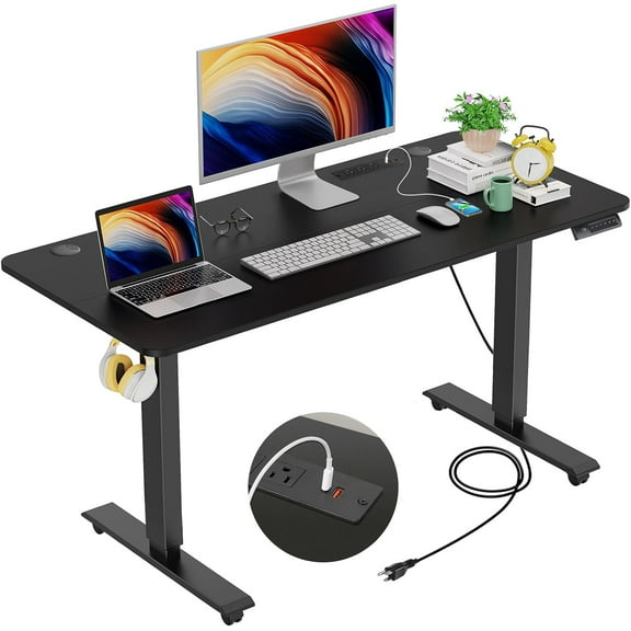 farexon 48 x 24 inch Standing Desk Electric Adjustable Height with Charging Station, Stand up Desk with Ergonomic Workstation, 4 Preset Heights Easy to Set(Black)
