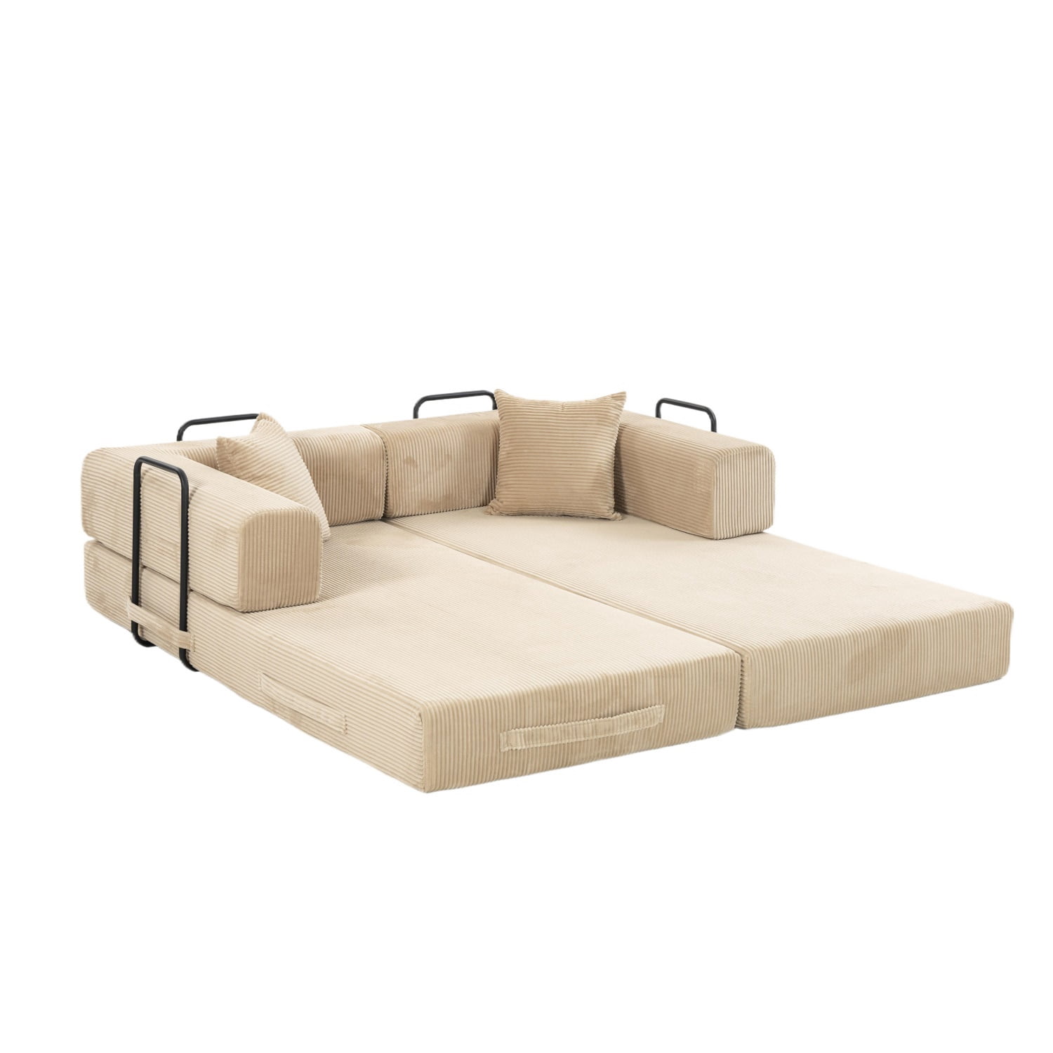 Hommoo Versatile Corduroy Fabric Full Foam Modular Compressed Sofa Couch Bed Sleeper with Multiple Layout Options, Beige