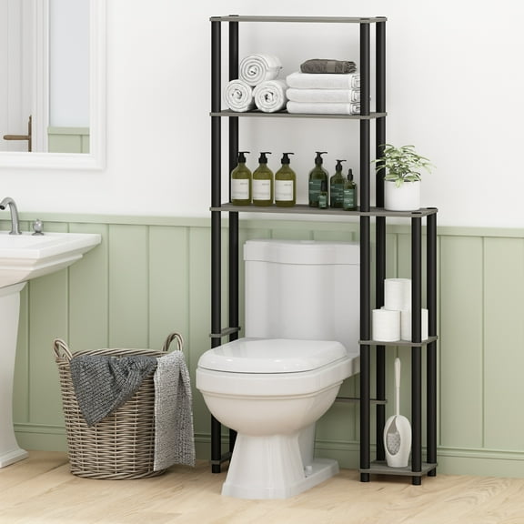 Furinno TURN-N-TUBE 5-Shelf Over The Toilet Storage Shelf in Grey Oak