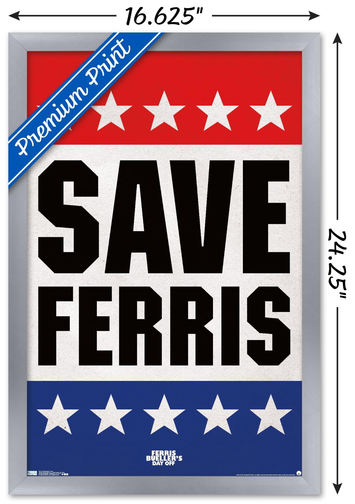 Ferris Bueller's Day Off - Save Ferris Wall Poster, 14.725" x 22.375", Framed