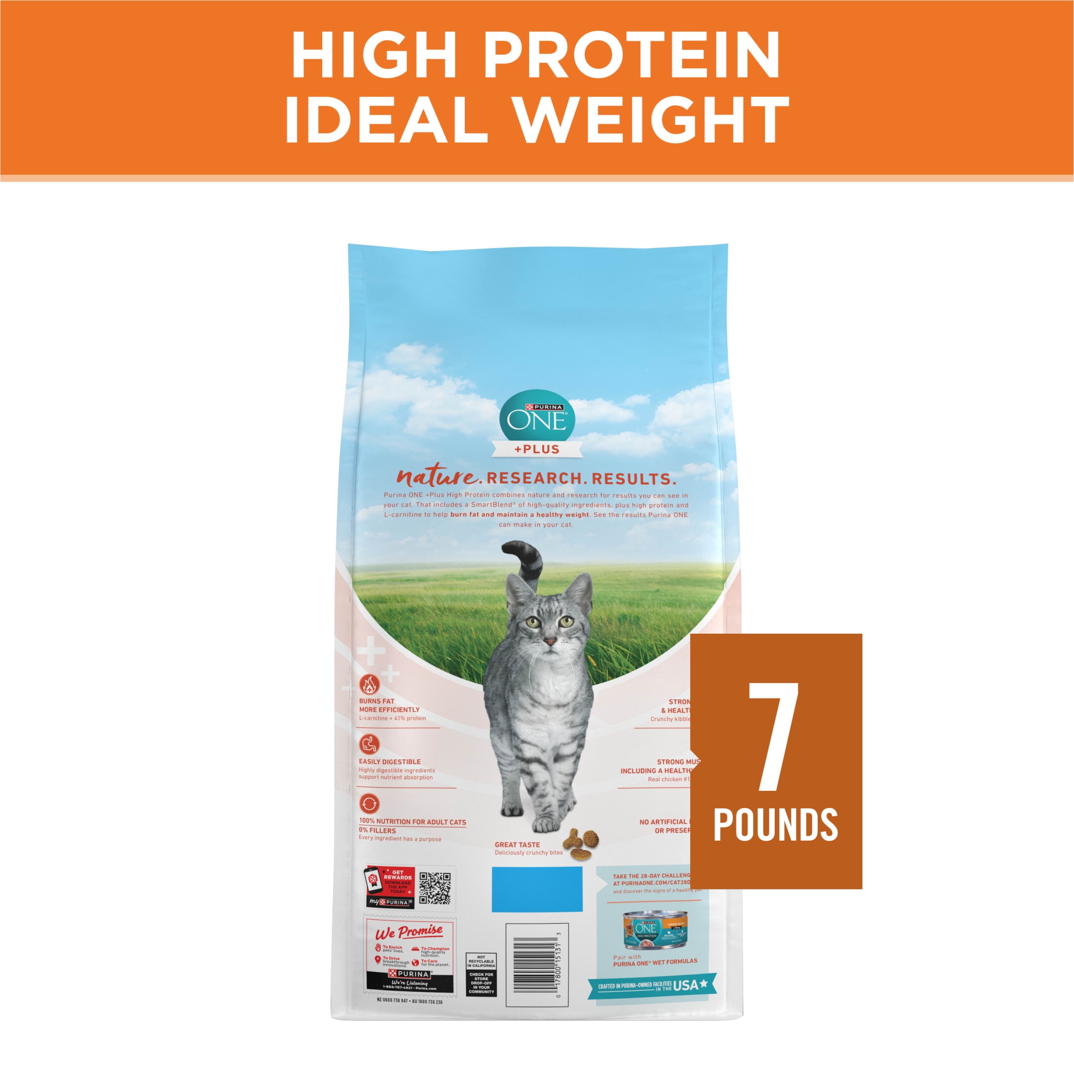 (3 pack) Purina ONE, Healthy Weight Plus Ideal Weight With Chicken Dry Cat Food High Protein, Weight Control Formula, 7 lb Bag, 4 Pack