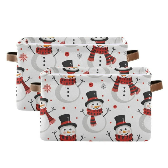 Ryvnso Snowman on White Storage Basket Large Bin Foldable Boxes Toys Organizer 14.2x10.2x8.3in 2 PCs