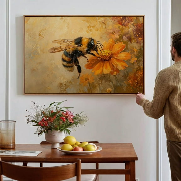 Bumblebee Wall Art - Vintage Nature Painting - Floral Pollinator Decor - Rustic Beekeeper Gift - Honeybee Artwork Wall Art, Modern Wall Decor, 8x12 UNFRAMED