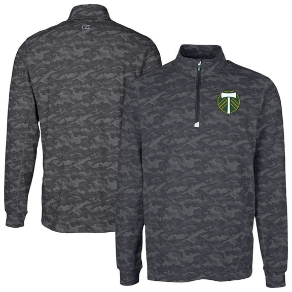Men's-Cutter & Buck  Black Portland Timbers Traverse Stretch Eco Camo Print Quarter-Zip Top
