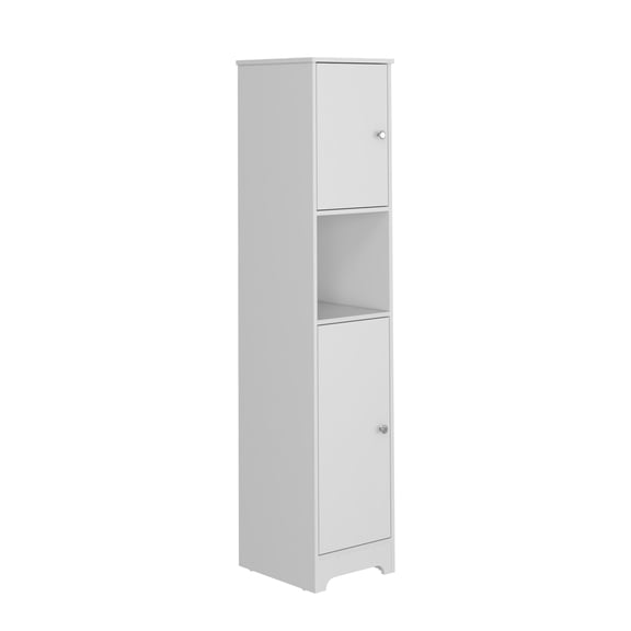 Xukmct 2 Doors Bathroom Cabinet with 4 Inner Shelves and 1 Open Shelf, Wood Tall Storage Cabinet for Living Room, Bathroom, White