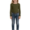 thumbnail image 7 of Ulanda Girls Long Sleeve Shirts Crewneck Ruched Side Slim Fit Tops Ribbed Knit Casual Tee Shirt 4-15 Years (Army Green, 13-14 Years), 7 of 7