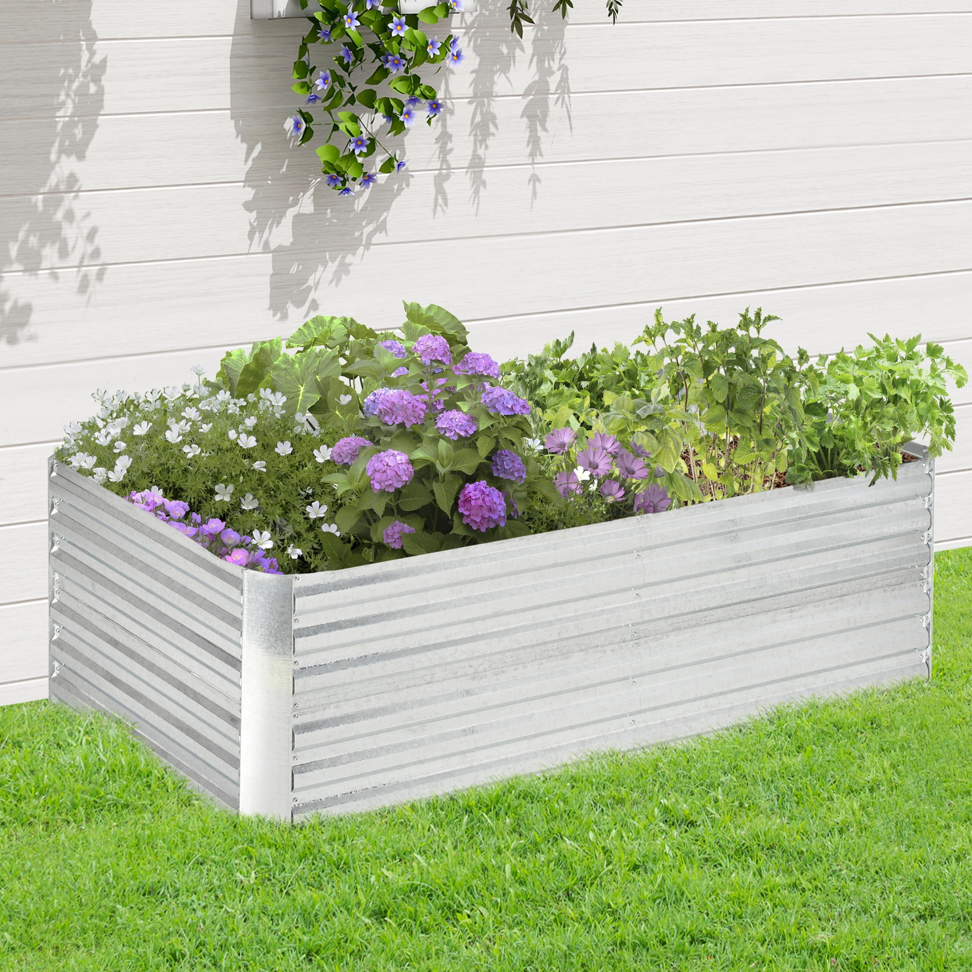 Galvanized Raised Garden Bed Kit with Reinforcing Bars, Large and Tall Metal Planter Box for Vegetables, Flowers and Herbs, 6' x 3' x 2', Silver